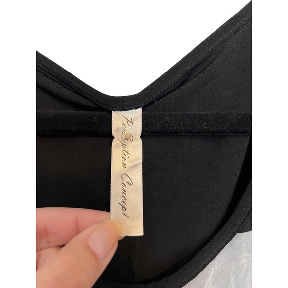 Perception Concept Womens Sleeveless Maxi Dress Large Black Striped Chiffon Over - Picture 5 of 5